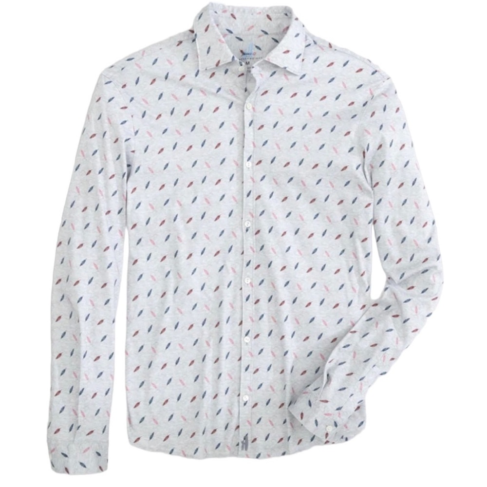 johnnie-O White Casual Button-Down Shirt with Red and Blue Leaf Print